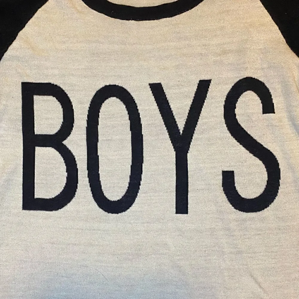 POL Graphic Long Sleeve “BOYS” Shirt Black and Beige Women’s Size Small